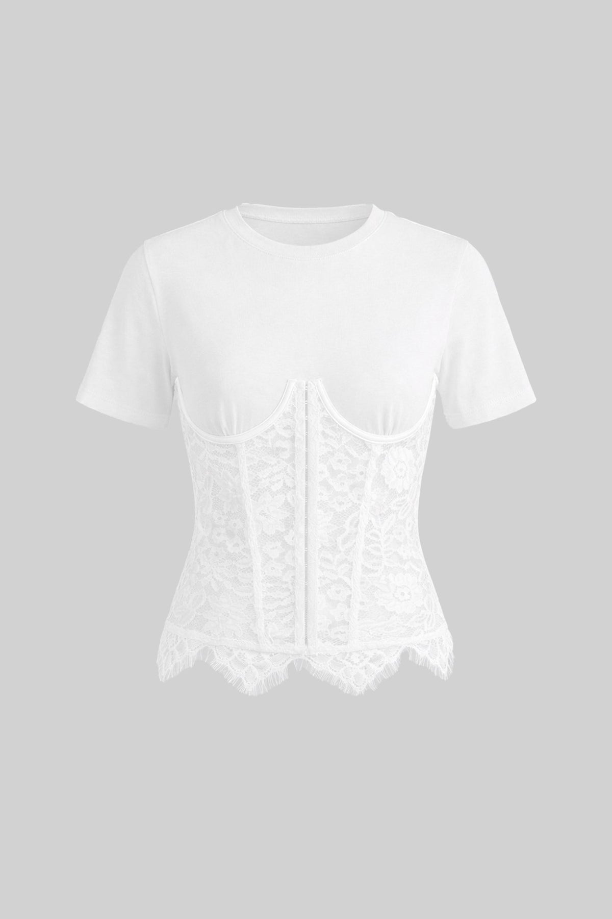 White Spliced Floral Lace Corset Short Sleeve T-shirt Flowering Girl