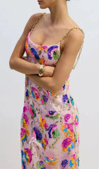 Fanny Embroidered Sequins Backless Maxi Dress Flowering Girl