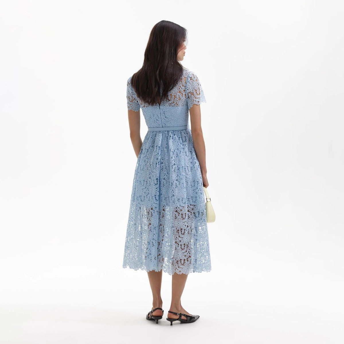 BLUE GUIPURE LACE A LINE MIDI DRESS Flowering Girl