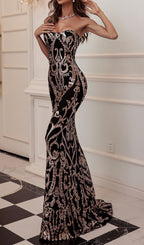 Carolena Strapless Gold Sequin Maxi Dress Flowering Girl