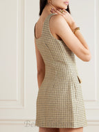 Sequin-embellished checked metallic bouclé-tweed mini dress in gold Flowering Girl