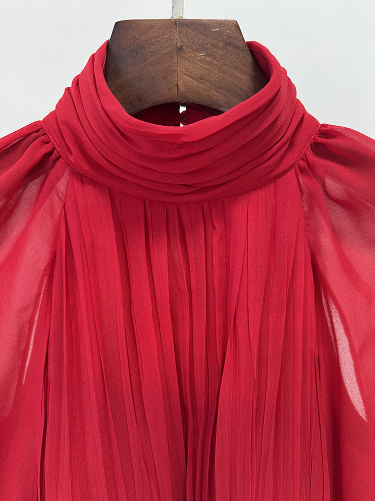 Françoise Red Pleated Maxi Dress Flowering Girl