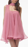 Rose Pink Ruched Mini Dress With Ribbon Flowering Girl