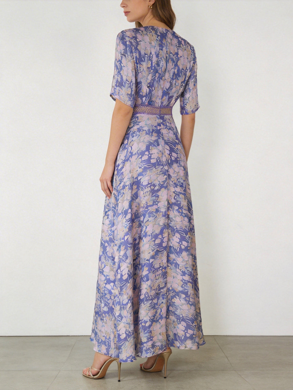Purple Floral Printed V-Neck Maxi Dress Flowering Girl