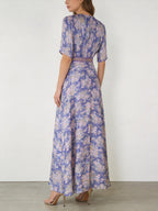 Purple Floral Printed V-Neck Maxi Dress Flowering Girl