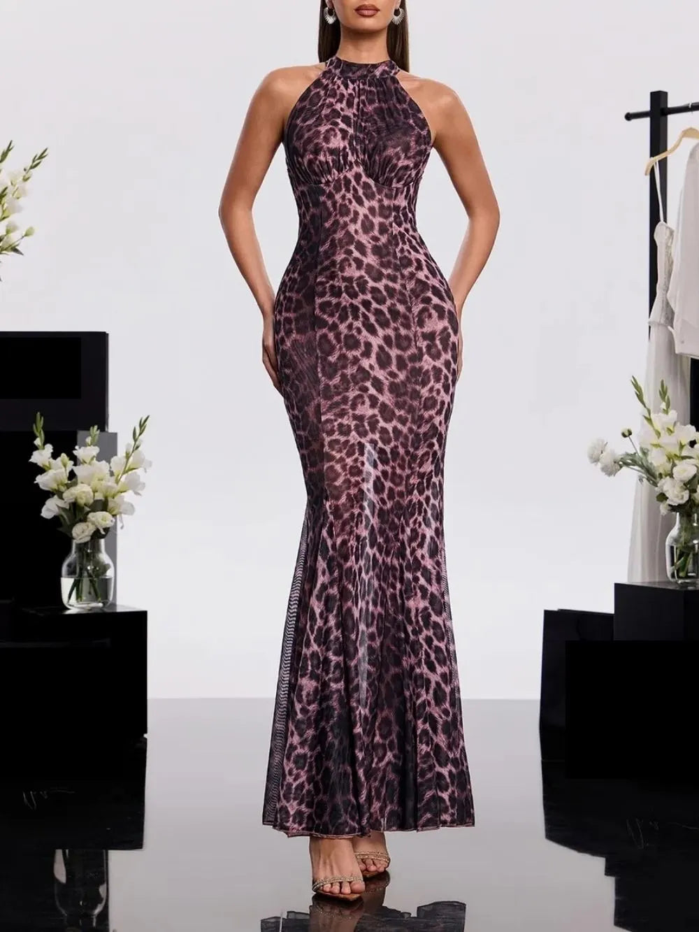 Sorexan Halterneck Leopard Maxi Dress Flowering Girl