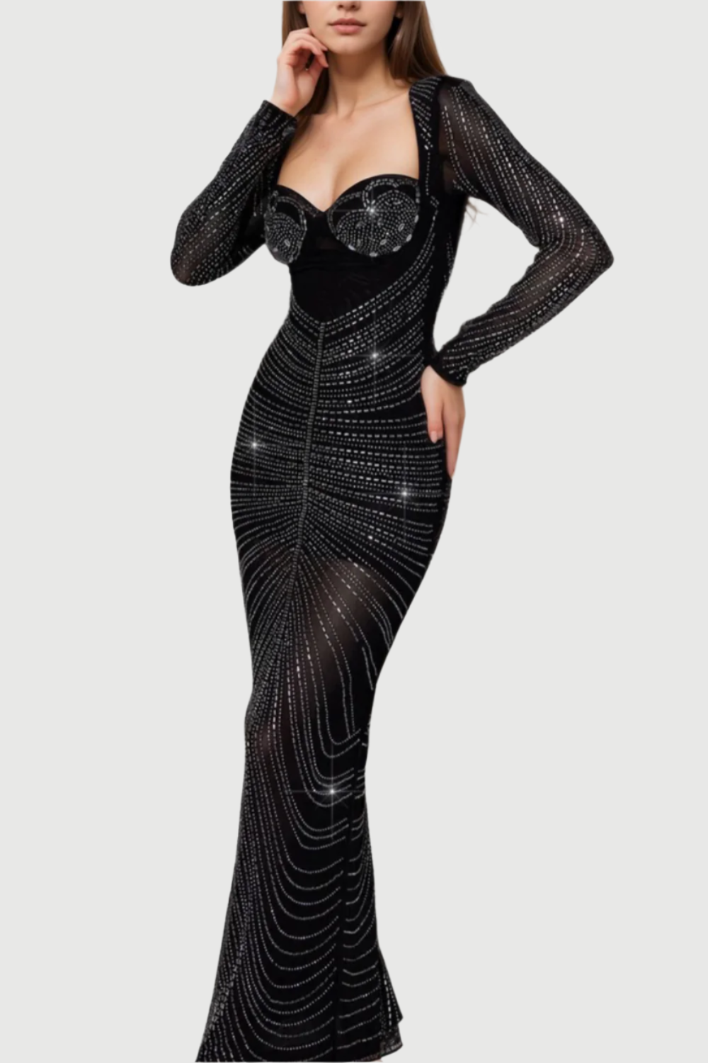 LONG SLEEVE CRYSTAL MAXI DRESS Flowering Girl