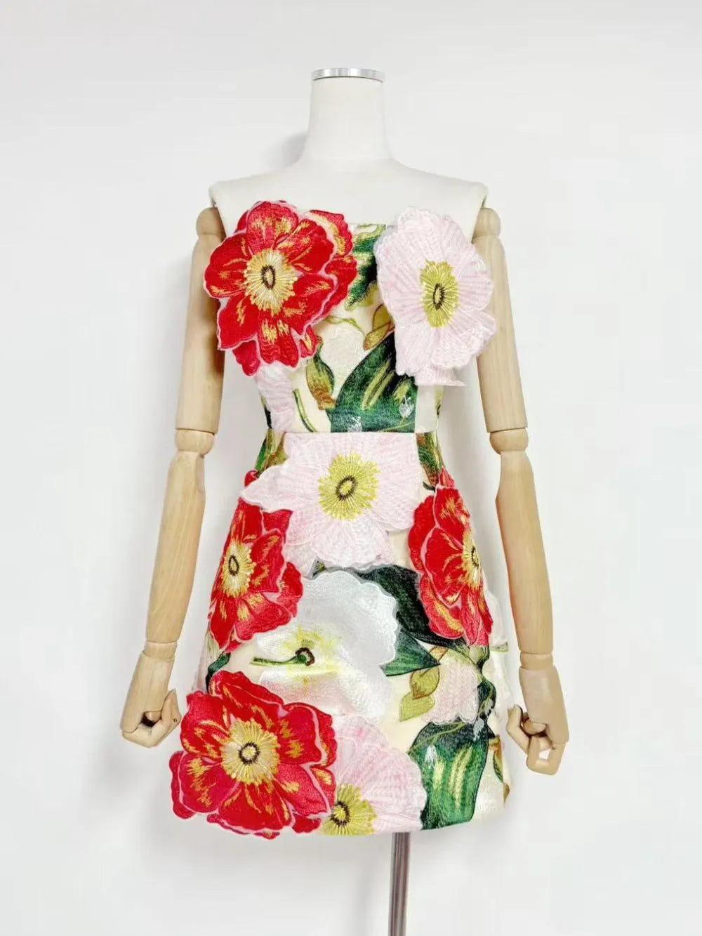 Mildred Strapless Flower Embroidery Mini Dress Flowering Girl