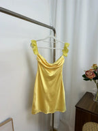 Silvia Yellow Satin Mini Dress Flowering Girl