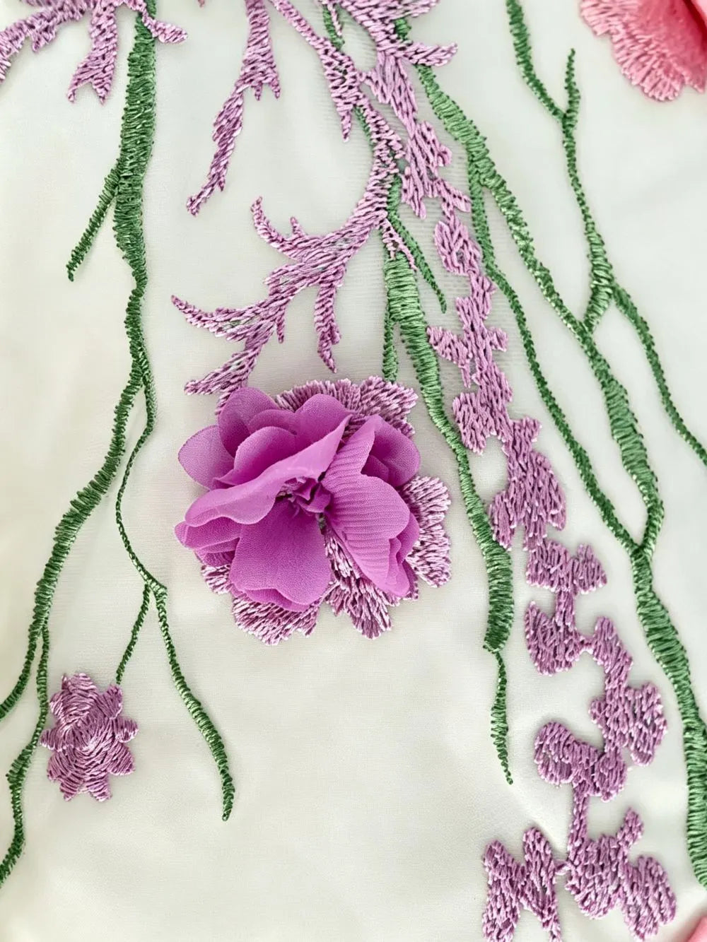 Strapless Pastel 3D Floral Tulle Mermaid Gown With Train Flowering Girl