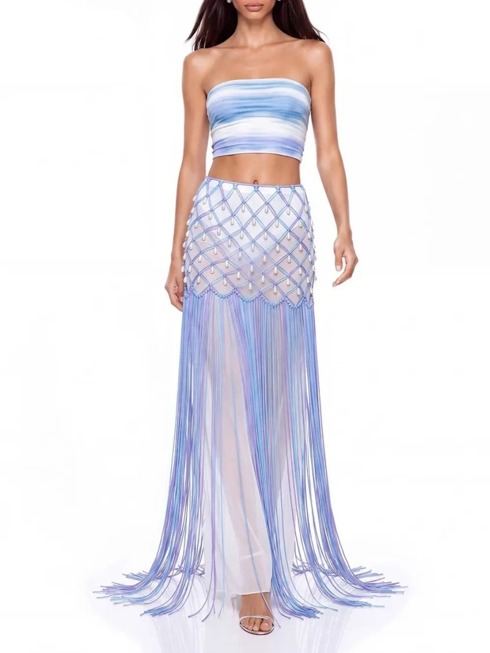 Trevianx Fringe Crystal Mesh Skirt Flowering Girl