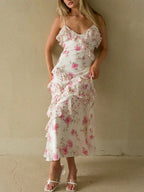 Floral Ruffle Tiered Maxi Dress - Pink & Ivory Flowering Girl
