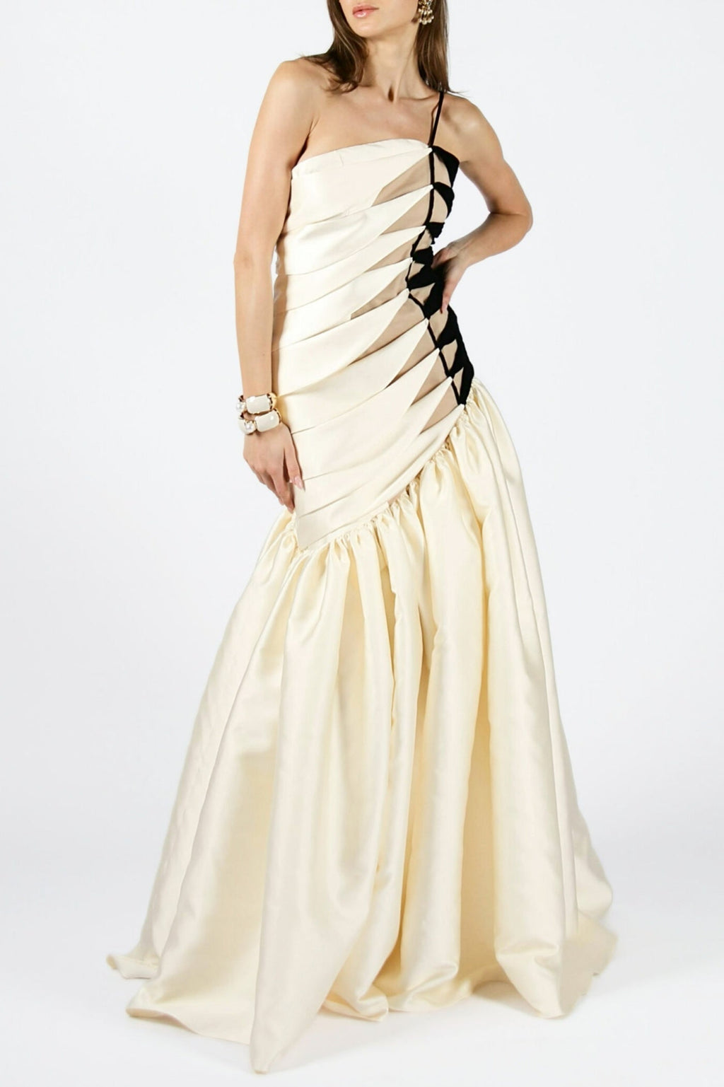 One Shoulder Satin Ruched Maxi Dress Flowering Girl
