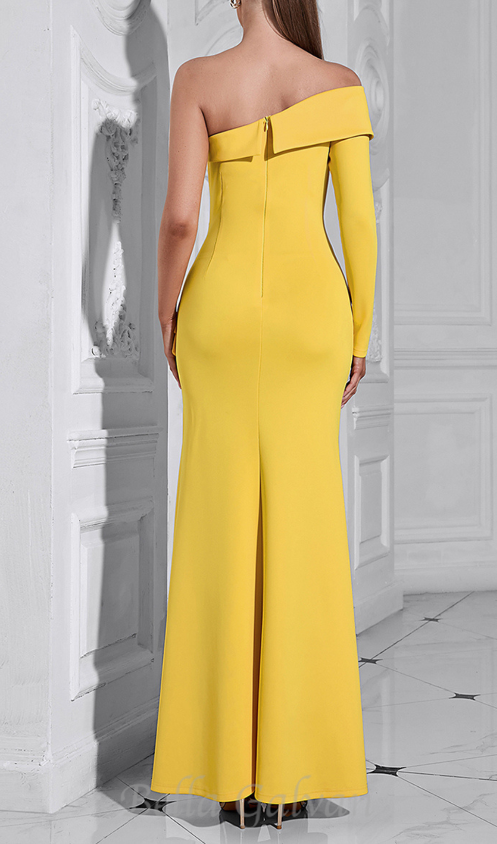 Brook off-shoulder bodycon midi dress in yellow Flowering Girl