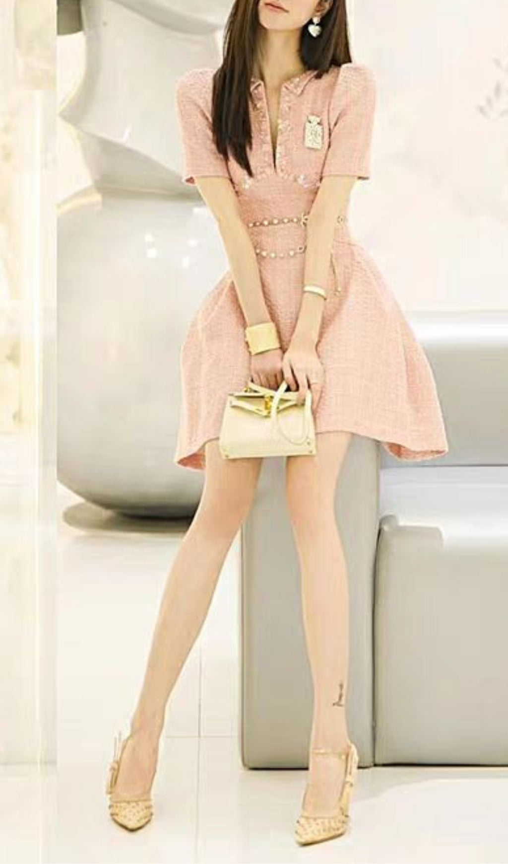 A-Line Beaded Sequine Mini Dress In Pink