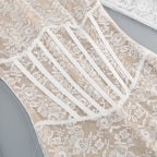 Lace Jacquard Fishbone Bodycon Mini Dress In White Flowering Girl