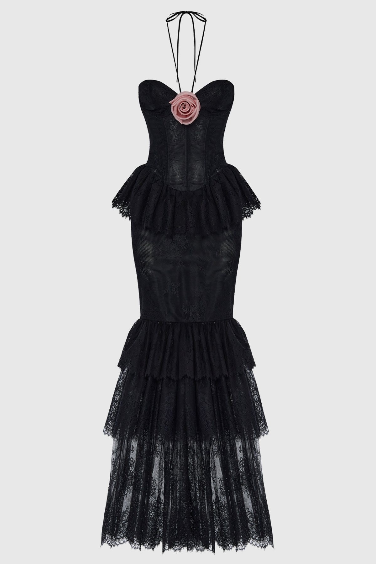 Adalira Halter Flower Lace Corset Maxi Dress Flowering Girl