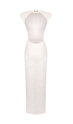 Kees White Sequin Sleeveless Backless Maxi Dress Flowering Girl