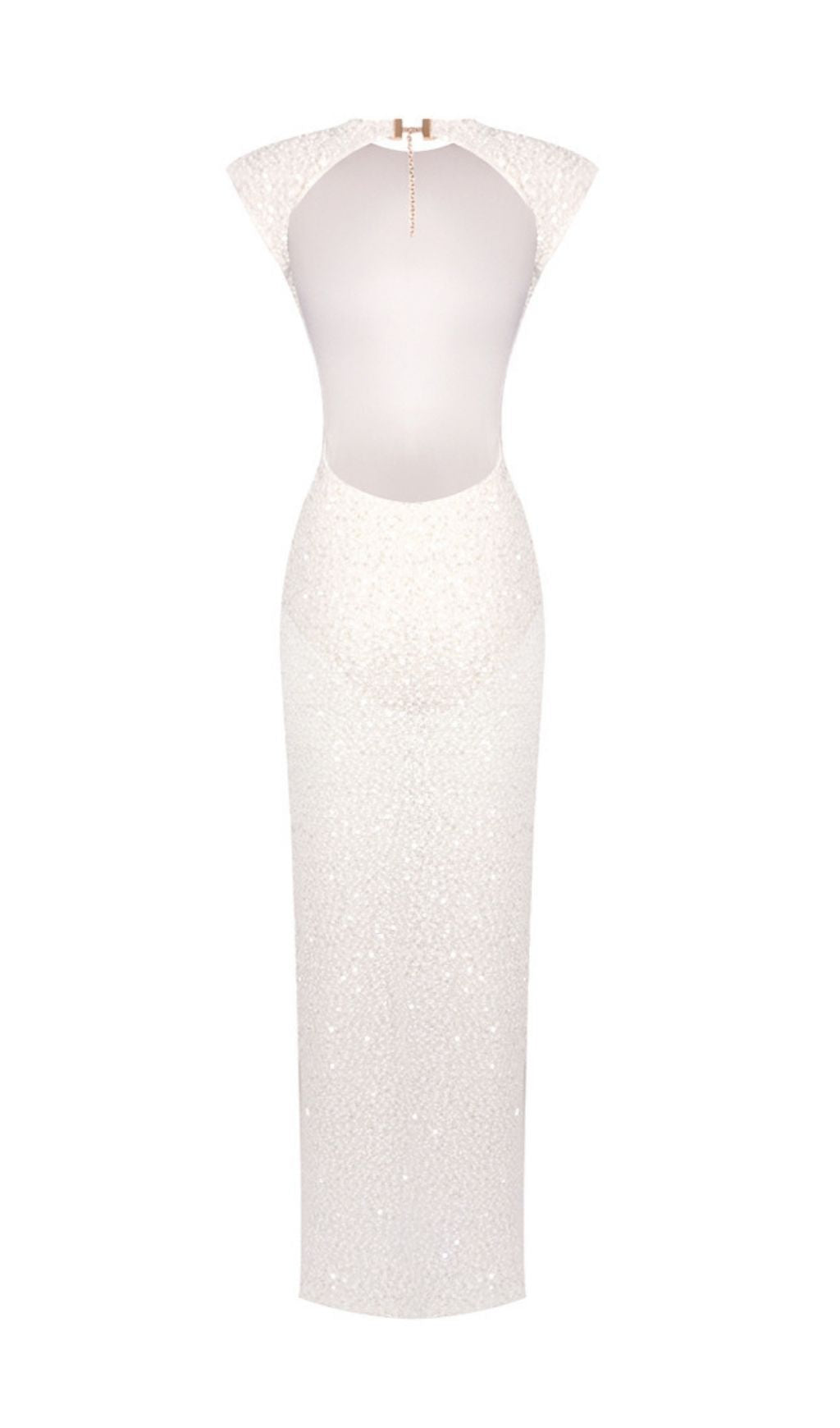 Kees White Sequin Sleeveless Backless Maxi Dress Flowering Girl