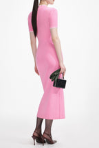 Yvette Pink Crochet Flower Knit Midi Dress Flowering Girl