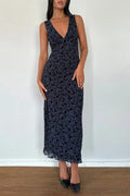 Gabriela Midi Dress In Flocked Petal Navy Flowering Girl