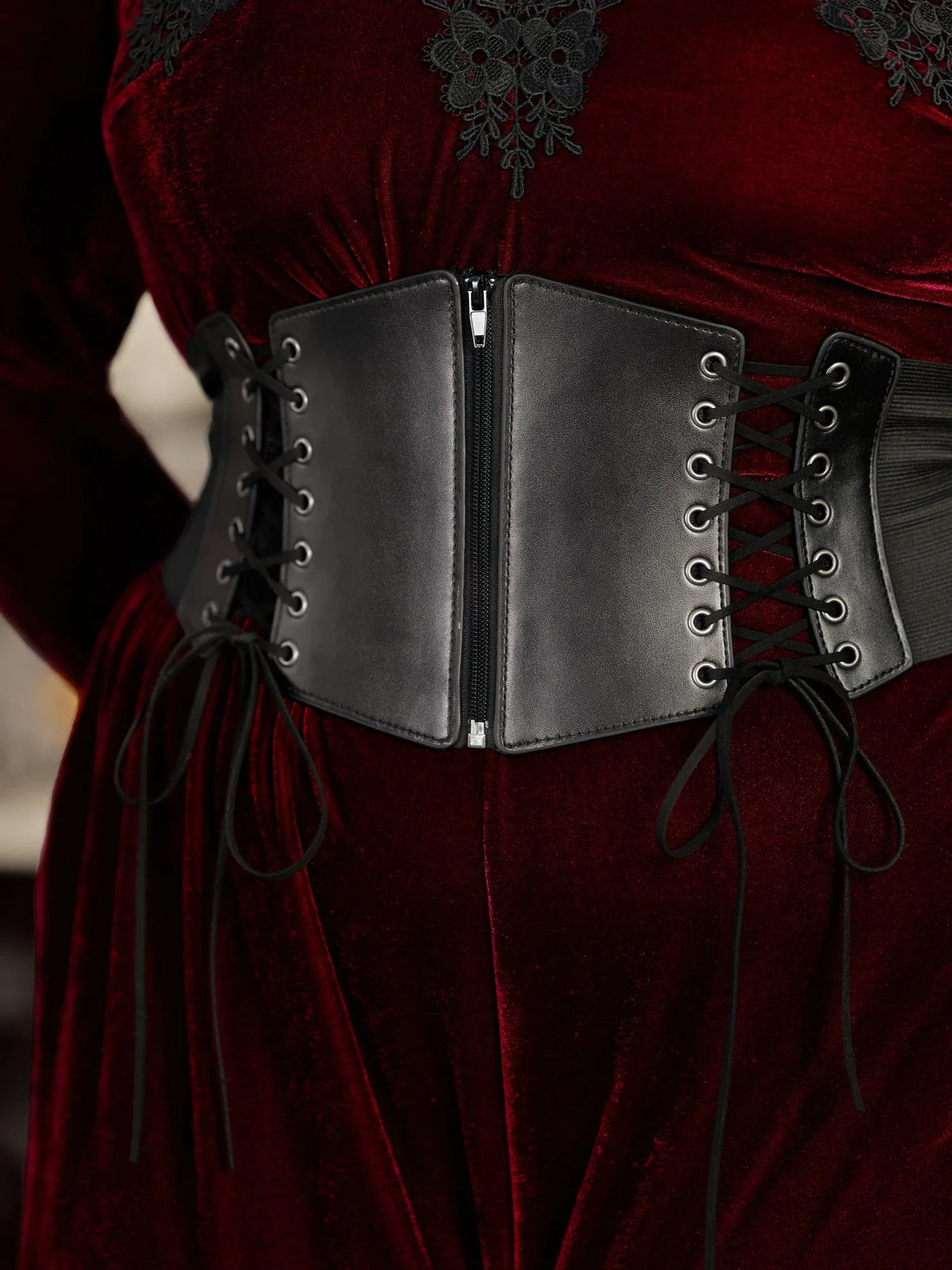 Faux Leather Lace‑Up Zipper Corset Waist Belt Flowering Girl