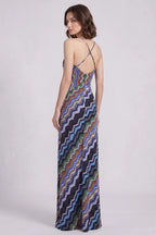 Blue Fine Knit Chevron Maxi Dress Flowering Girl