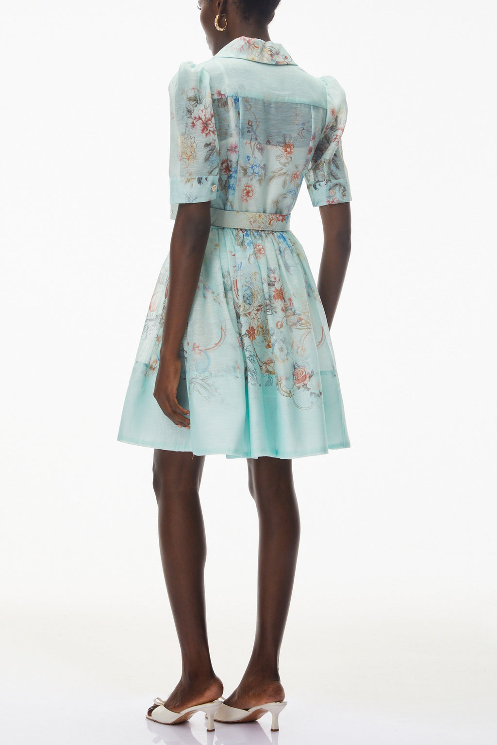 Leila Mint Green Floral Print Mini Shirt Dress Flowering Girl