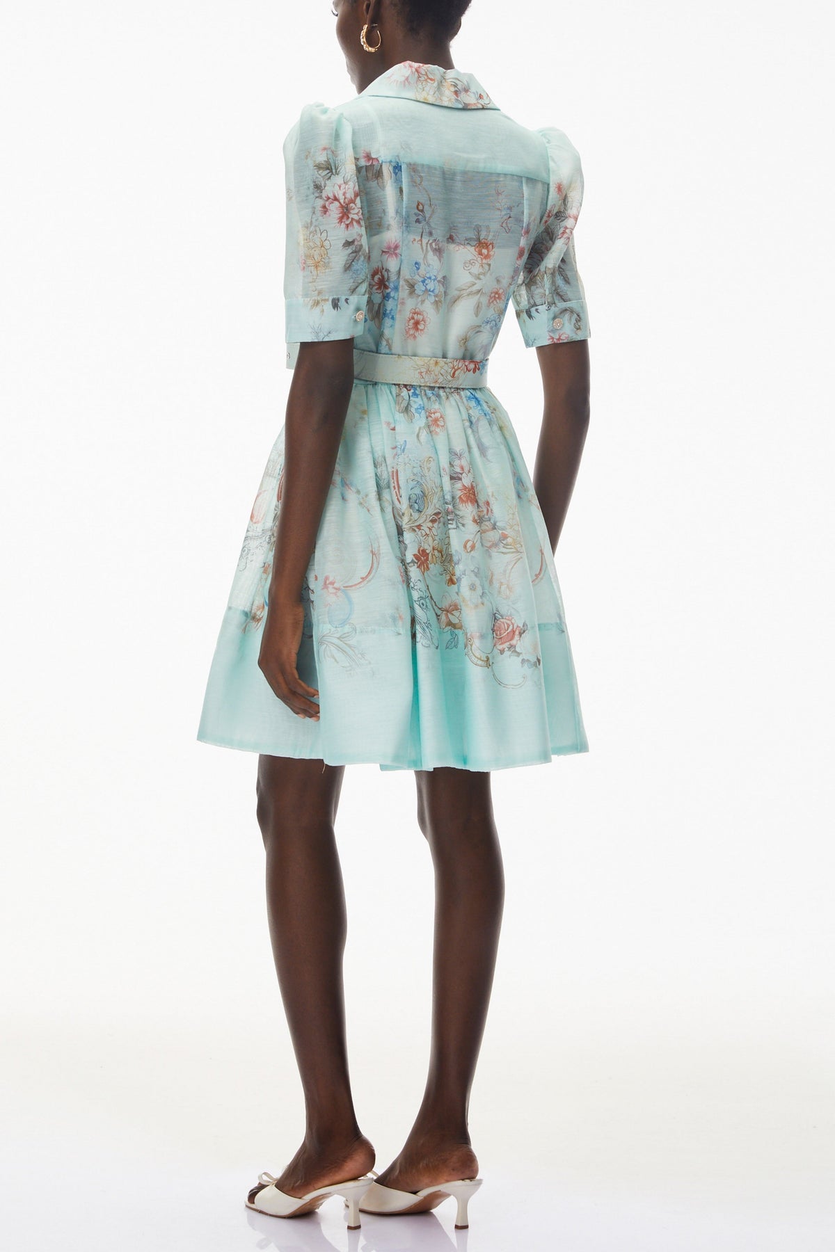 Leila Mint Green Floral Print Mini Shirt Dress Flowering Girl