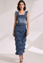 Medium Blue Denim Denim Sheath Dress Flowering Girl