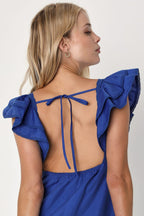 Marvelous Time Cobalt Blue Ruffled Mini Dress Flowering Girl
