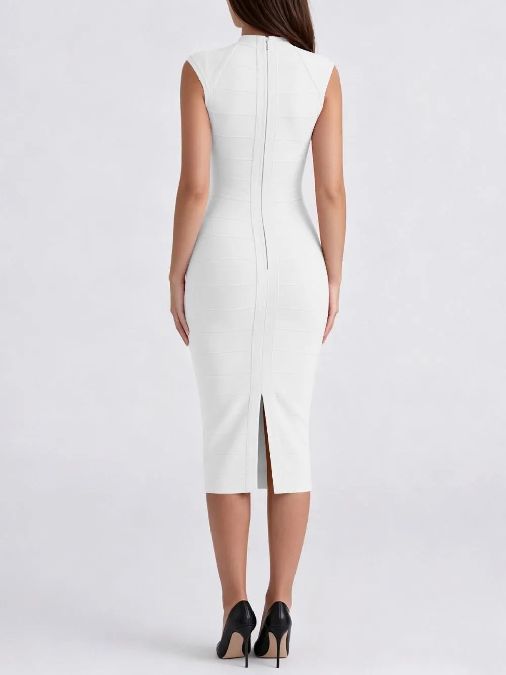 Marixa White V-Neck Bandage Midi Dress Flowering Girl