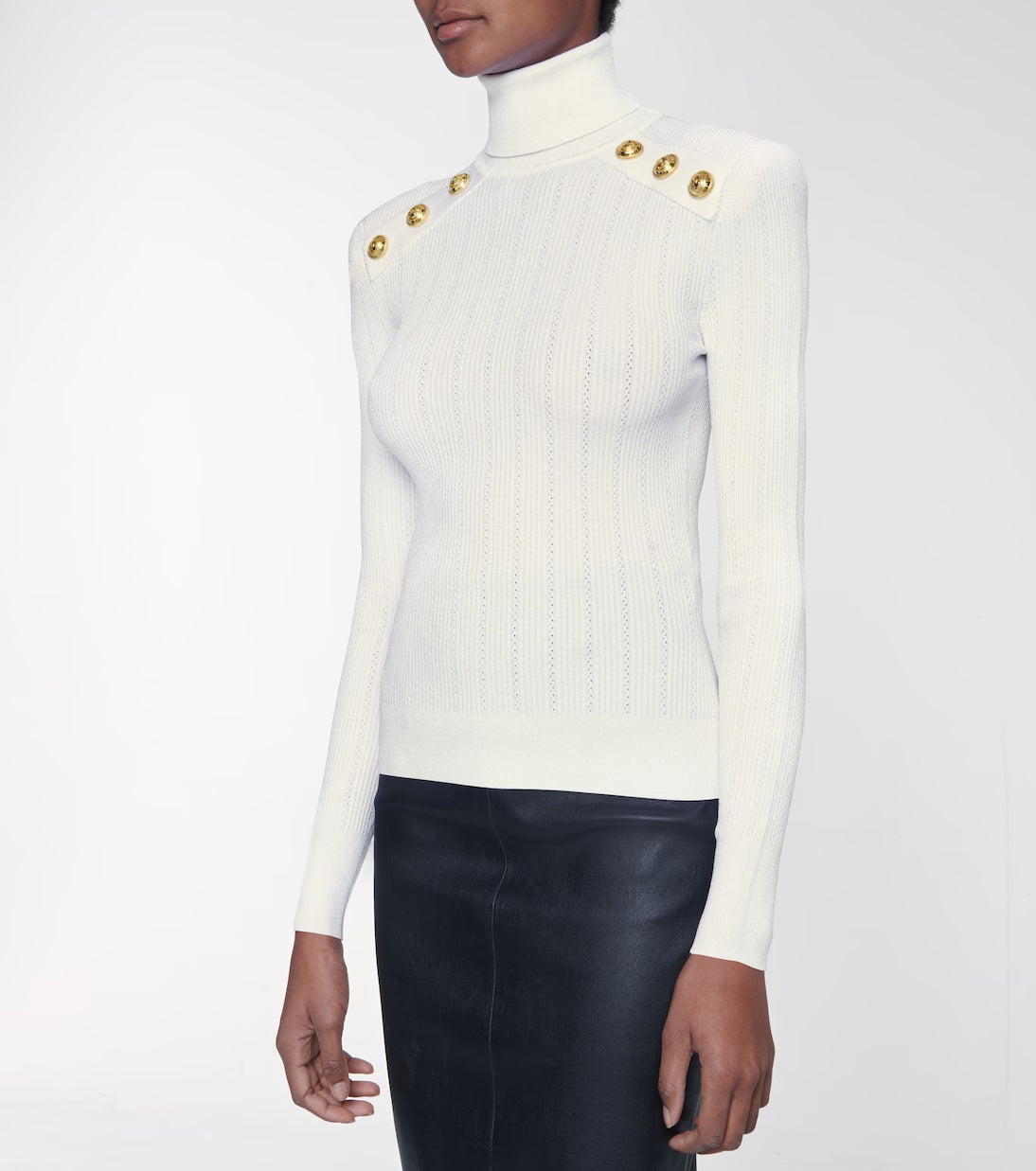 WHITE RIBBED ROLL-NECK SWEATER Flowering Girl