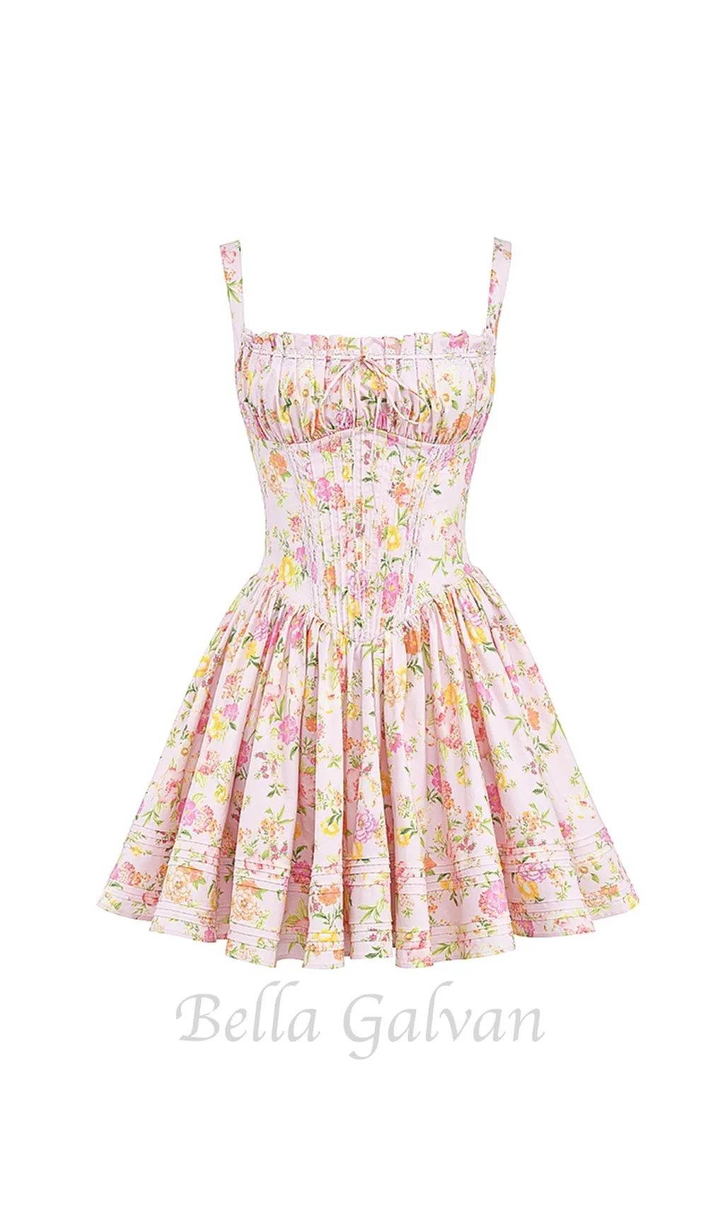 Pink Meadow Print Cotton Mini Dress Flowering Girl