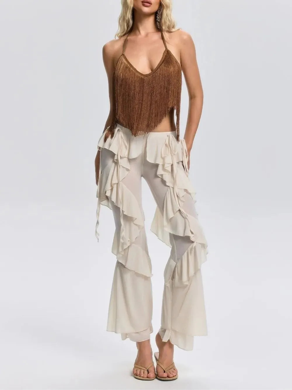 Fedora Backless Fringe Top Flowering Girl