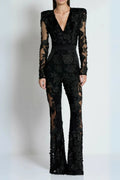 Diamond Three-Dimensional Flower Jumpsuit In Black Flowering Girl