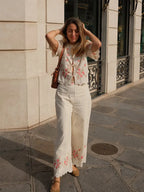 Embroidery With Flush Edge Short Top Flowering Girl