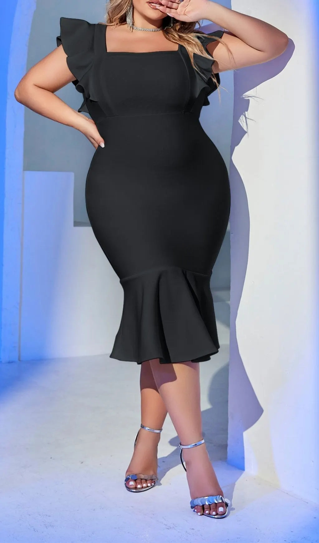 Laquinta Black Plus Size Bandage Midi Dress Flowering Girl