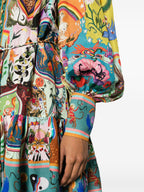BLUE EVERGREEN ARTWORK-PRINT MINI DRESS Flowering Girl