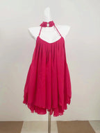Erica Halter Neck Lace-Up Backless Mini Dress - Fuchsia Flowering Girl