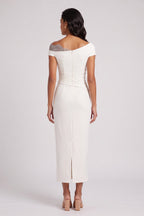 Off-White Crepe Sheath Dress Flowering Girl