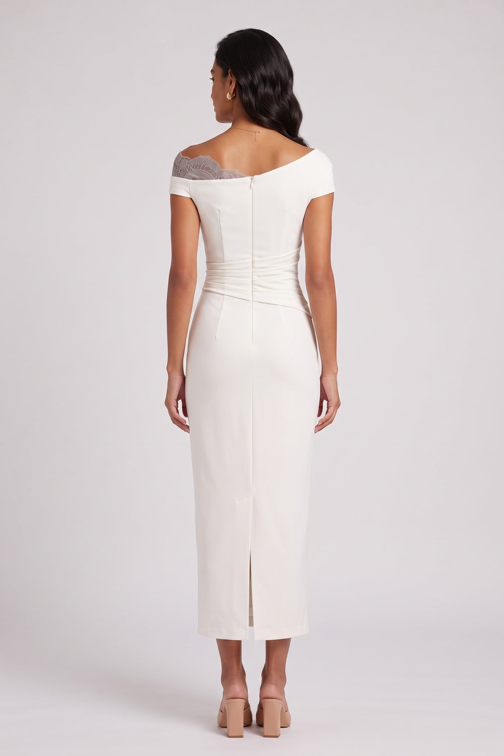 Off-White Crepe Sheath Dress Flowering Girl