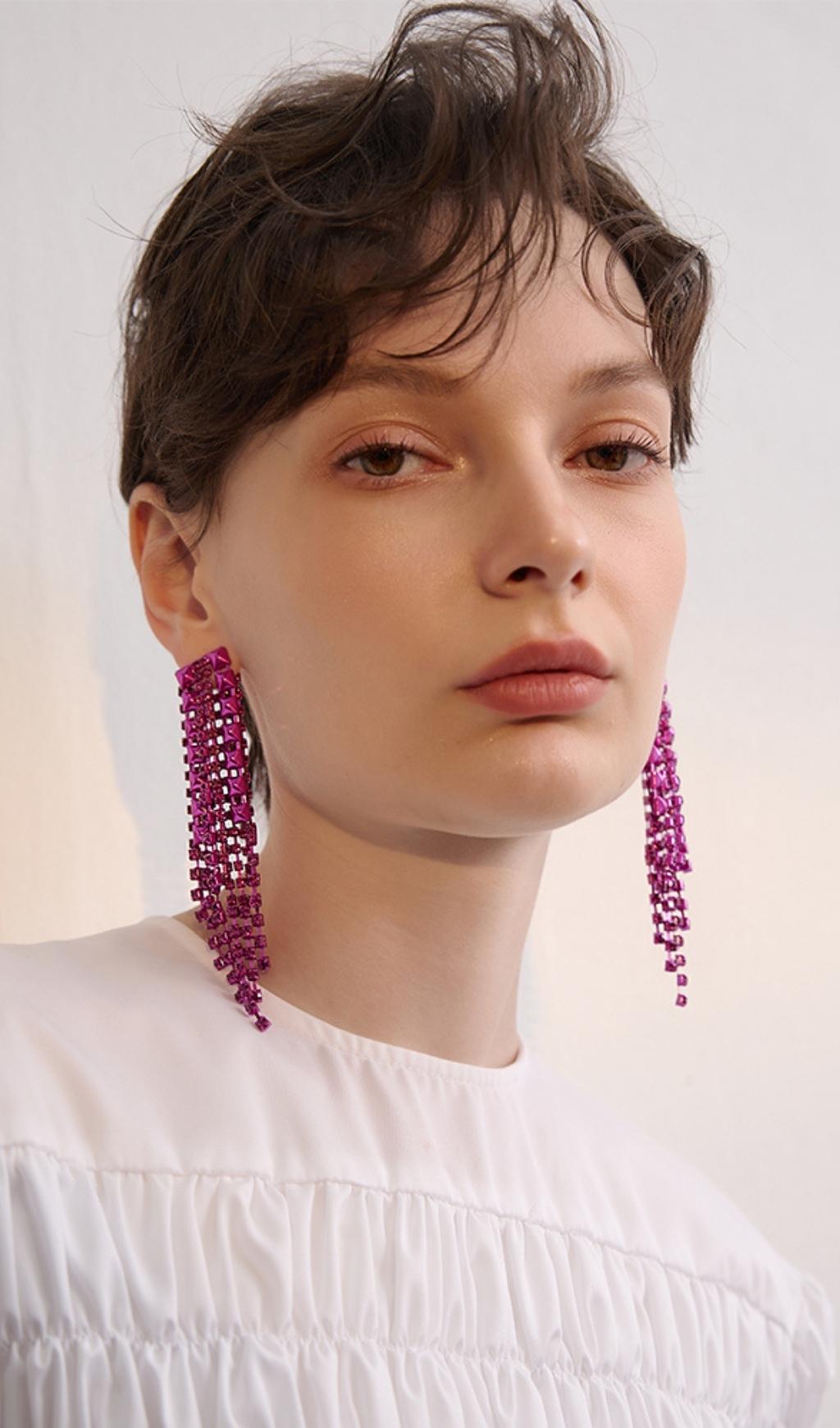 Arnau Dark Violet Rhinestone Tassel Earrings Flowering Girl