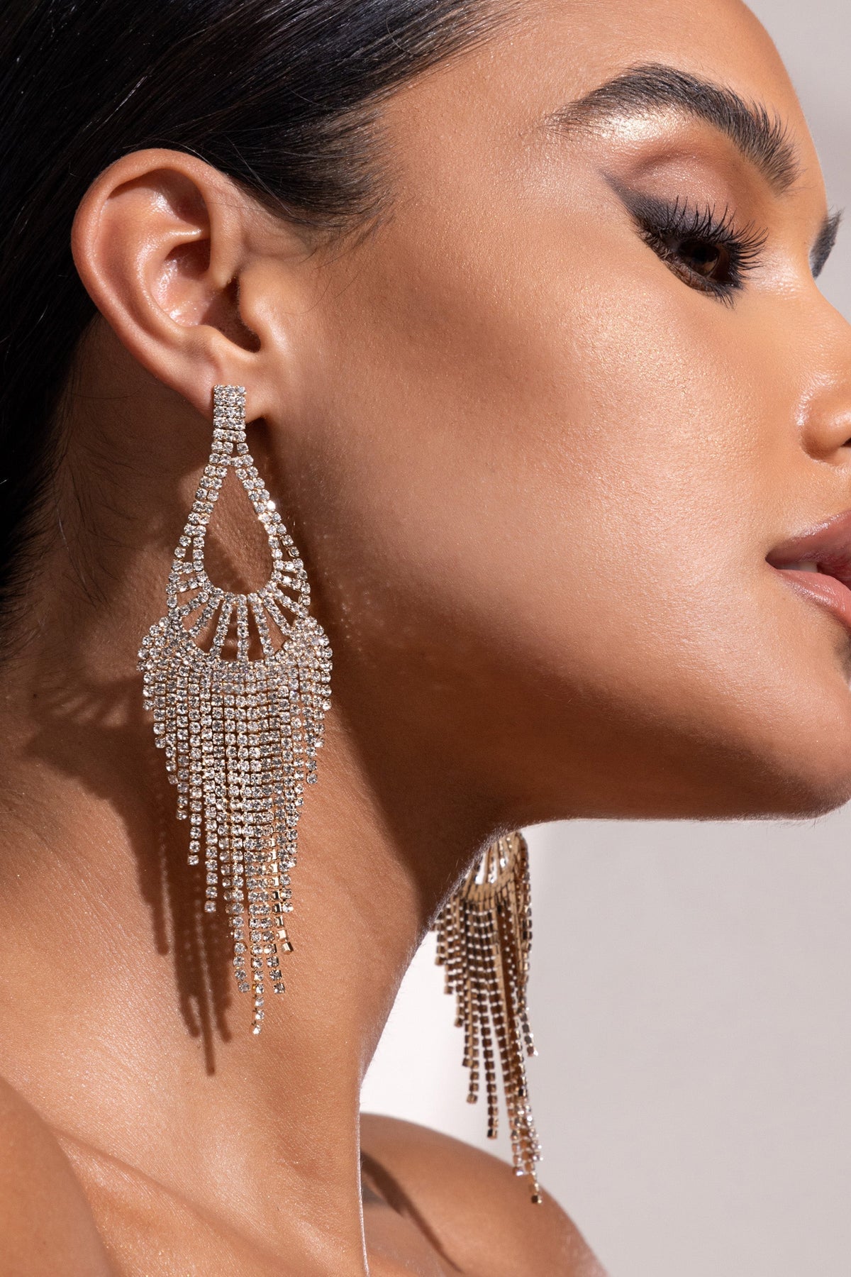 Gold Diamante Teardrop Tassel Earrings Flowering Girl