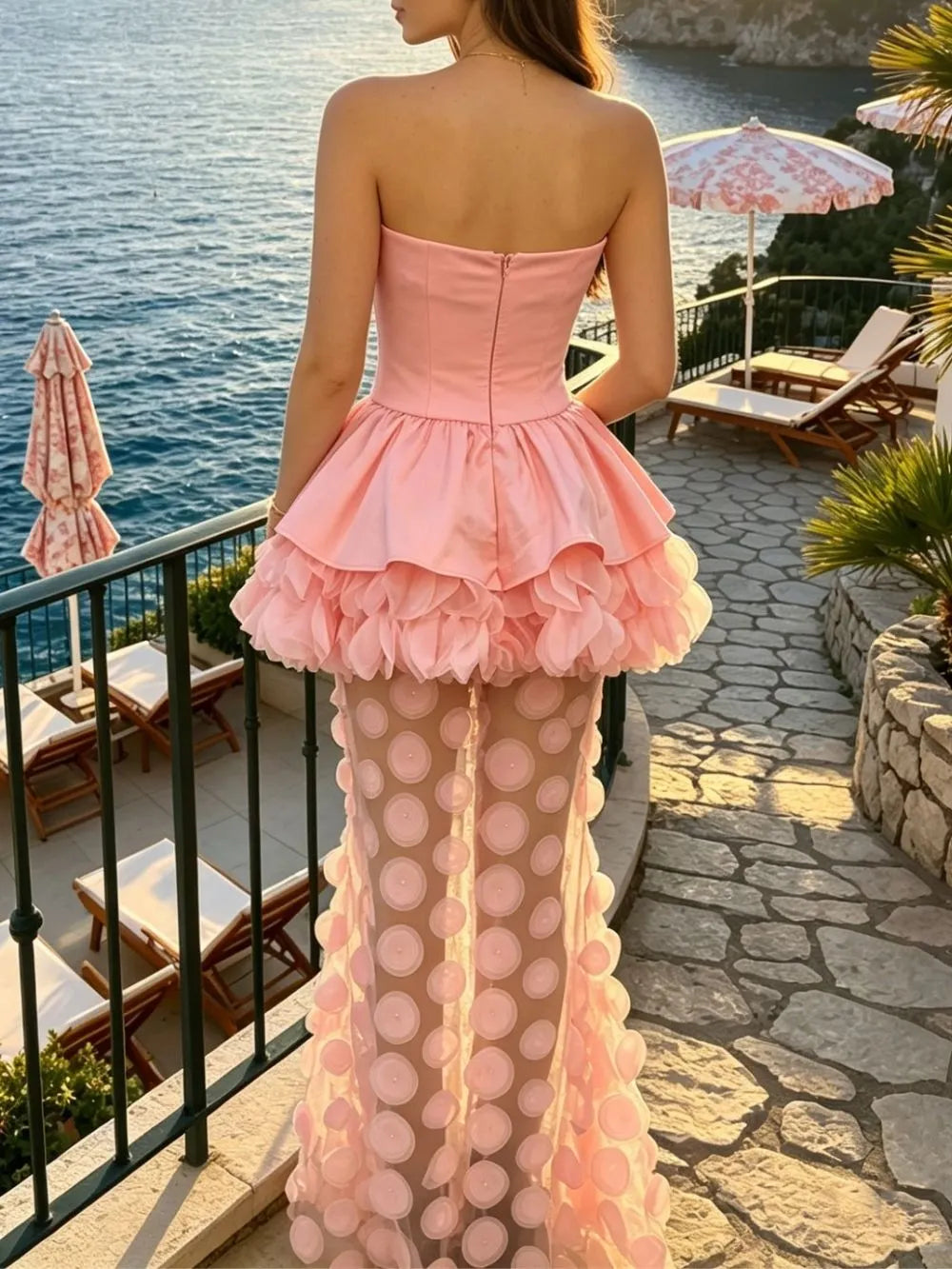 Makena Pink Strapless Maxi Dress Flowering Girl