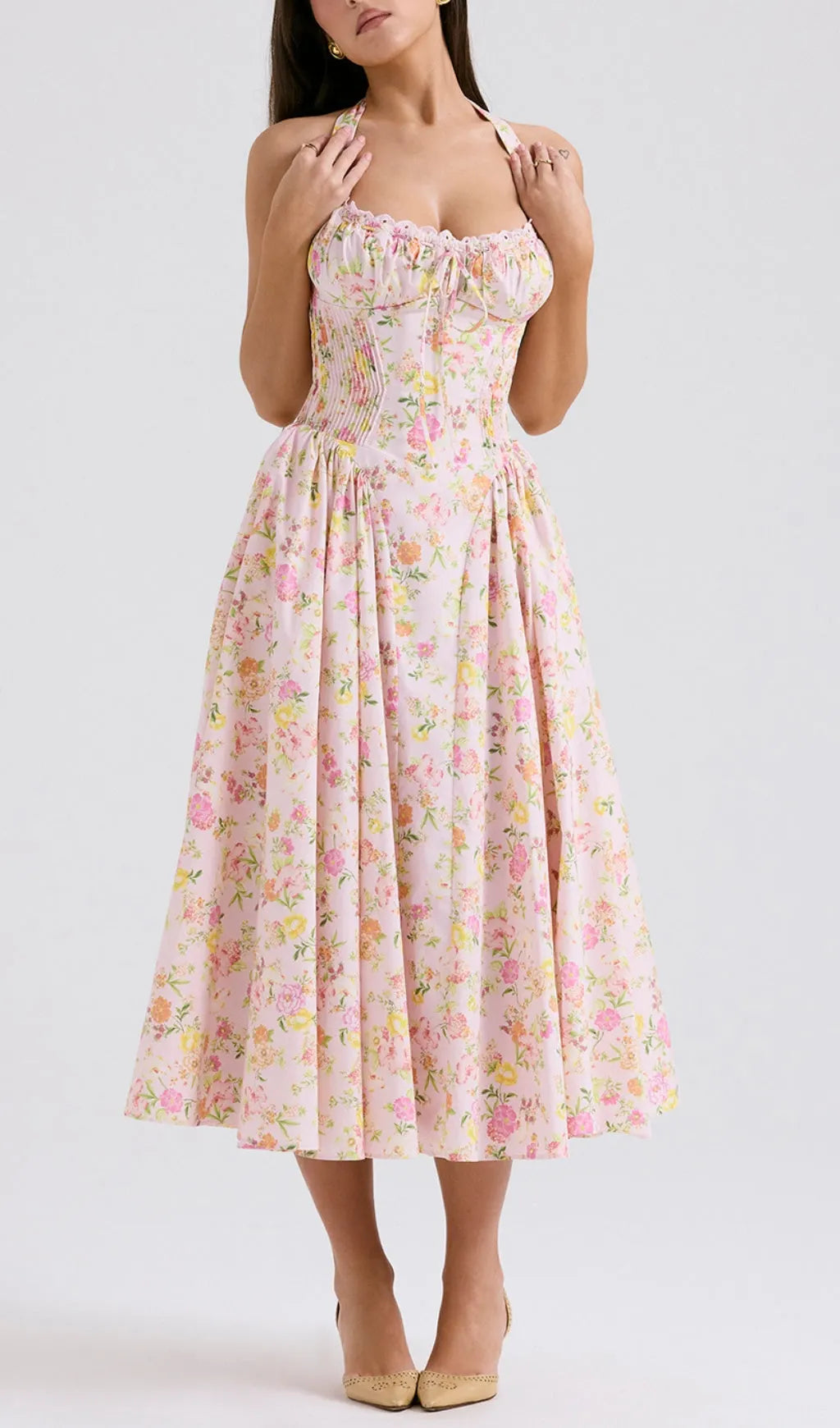 Allegro Pink Floral Midi Dress Flowering Girl