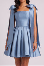 Square Neck Bow Strap Satin Mini Dress Flowering Girl