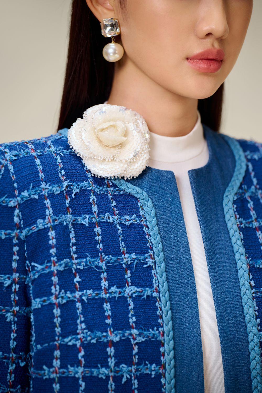 Cathy patchwork Tweed Jacket in blue Flowering Girl