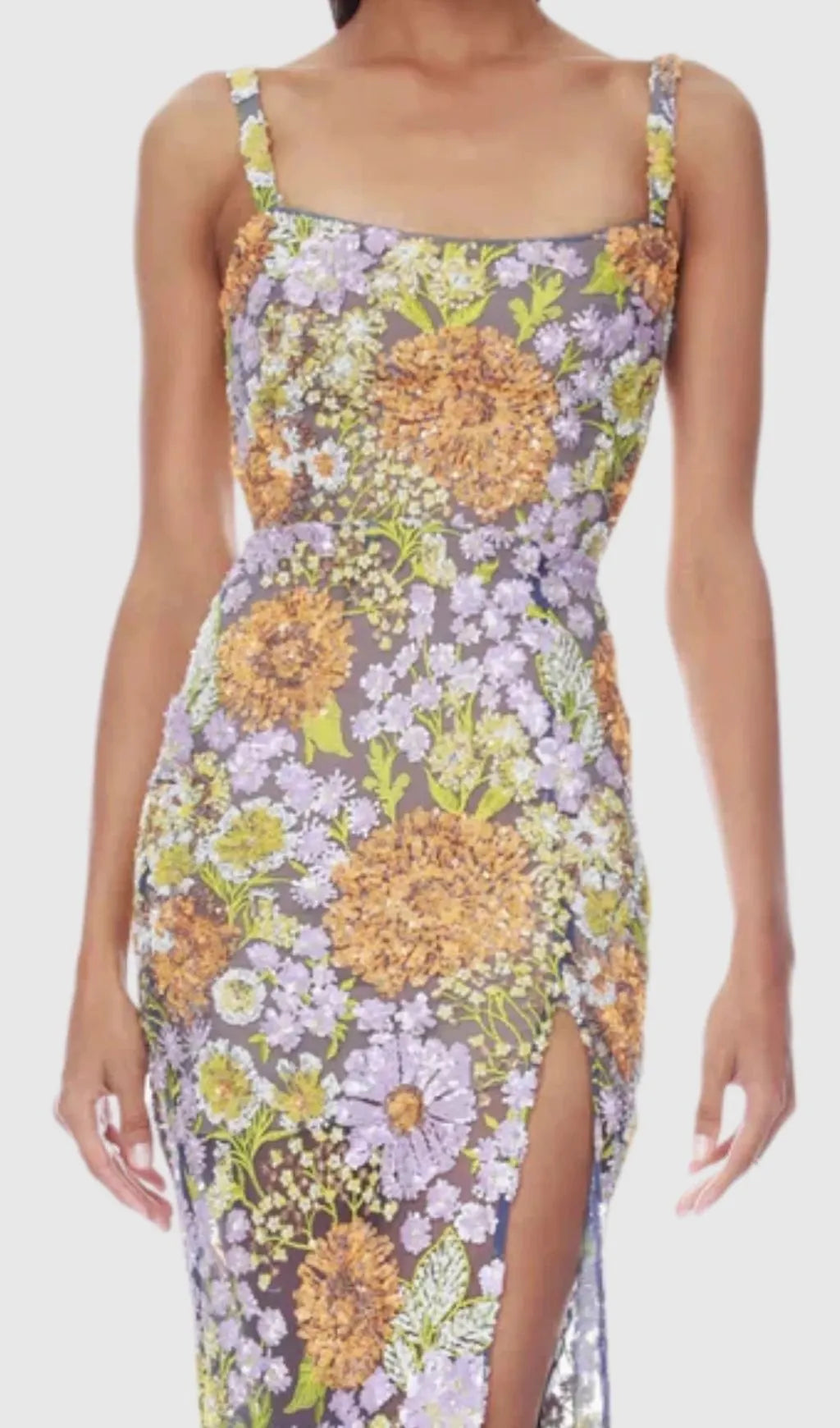 Armida Floral Sequin Slit Maxi Dress Flowering Girl