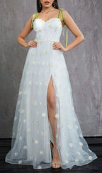 Hisayo White Flower Embellished Maxi Dress Flowering Girl